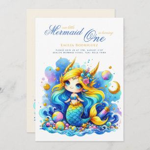 Invitation Mermaid 1er anniversaire ou EDIT AGE Or TurquoiseB