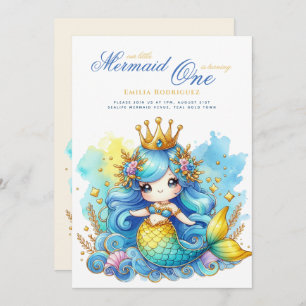 Invitation Mermaid 1er anniversaire ou EDIT AGE Or TurquoiseB