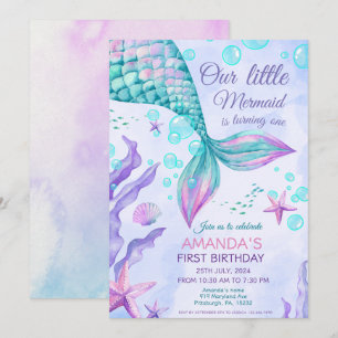 Invitation Mermaid 1er Anniversaire Sous La Fête Mermaid De M
