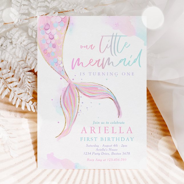 Invitation Mermaid 1er Anniversaire Sous La Fête Mermaid De M (Créateur téléchargé)