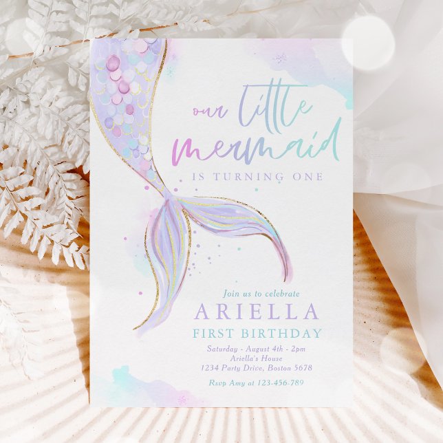 Invitation Mermaid 1er Anniversaire Sous La Fête Mermaid De M (Créateur téléchargé)