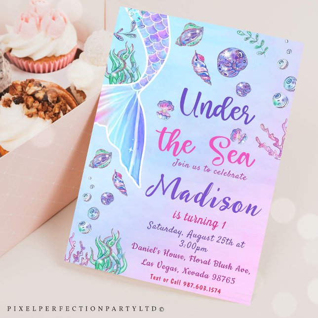 Invitation Mermaid 1er Anniversaire Sous Le Sea Party (Créateur téléchargé)