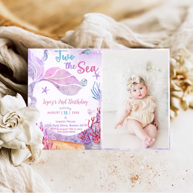 Invitation Mermaid 2e anniversaire Deux La fête de la mer Pho (Créateur téléchargé)