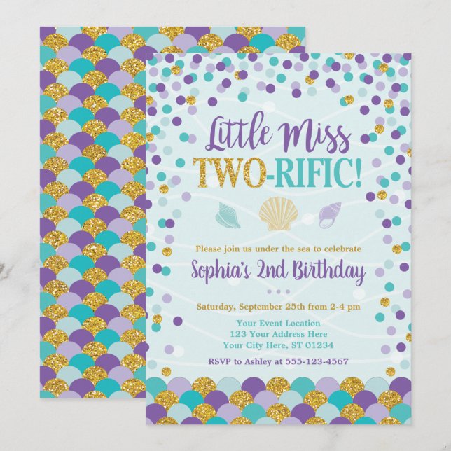 Invitation Mermaid 2e anniversaire | Sous la mer (Devant / Derrière)