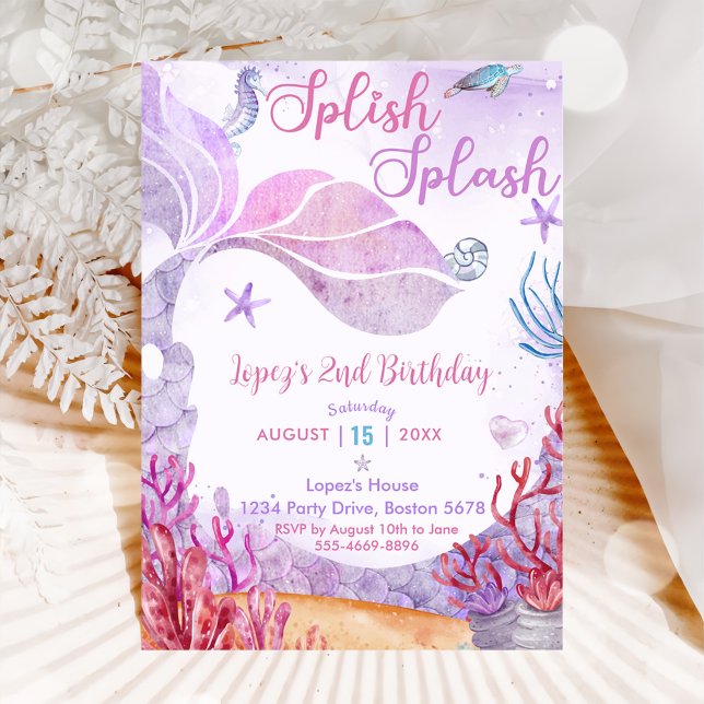 Invitation Mermaid 2e fête d'éclaboussure de fille anniversai (Créateur téléchargé)