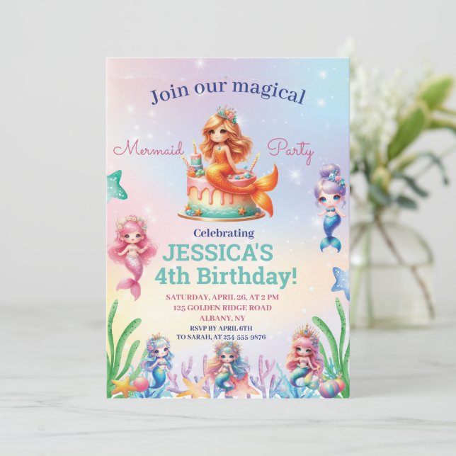 Invitation Mermaid 4E Anniversaire Sous La Mer Photo (Debout devant)