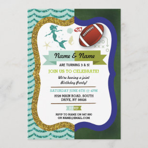 Invitation Mermaid & American Football Boy Girl Birthday