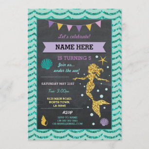 Invitation Mermaid Anniversaire Parties scintillant d'or Mer