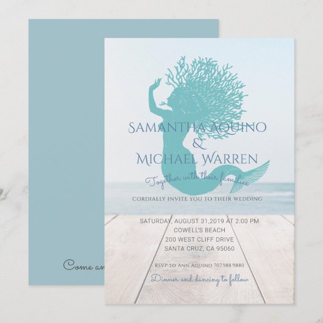 Invitation Mermaid Beach Ou Lakeside Mariage (Devant / Derrière)