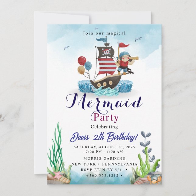 Invitation Mermaid Birthday Bash (Devant)