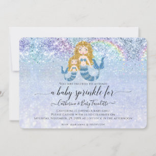 Invitation Mermaid bleu arc-en-ciel blond bébé fille saupoudr