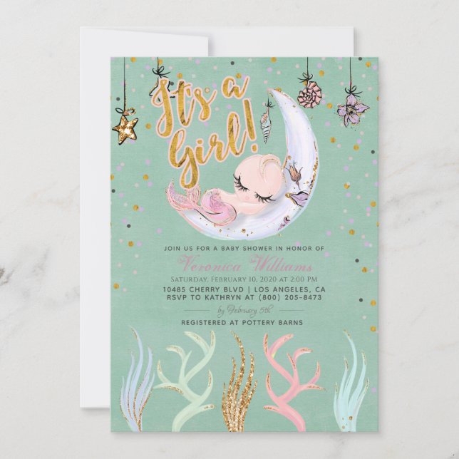 Invitation Mermaid C'est un Baby shower de fille (Devant)