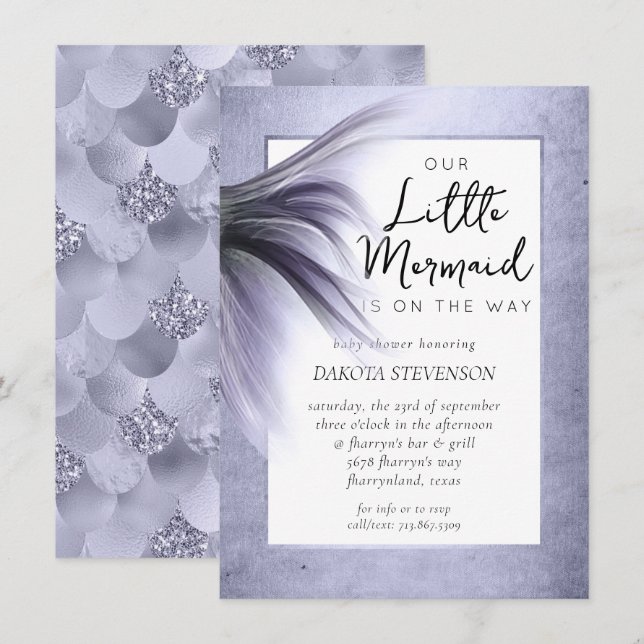 Invitation Mermaid Chic | Dusty Lavender Purple Baby shower (Devant / Derrière)