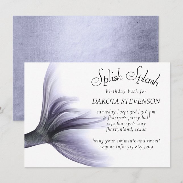 Invitation Mermaid Chic | Dusty Lavender Purple Splash (Devant / Derrière)