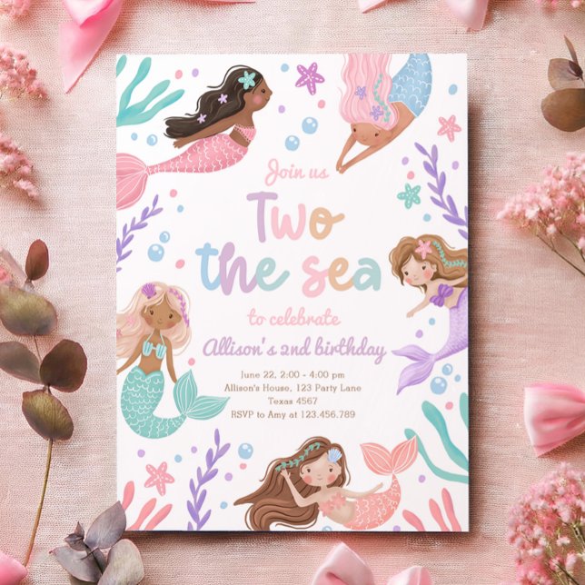 Invitation Mermaid Deux Fille de la Mer 2e Anniversaire (Créateur téléchargé)