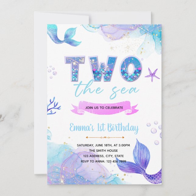 Invitation Mermaid DEUX l'invitation de la mer (Devant)