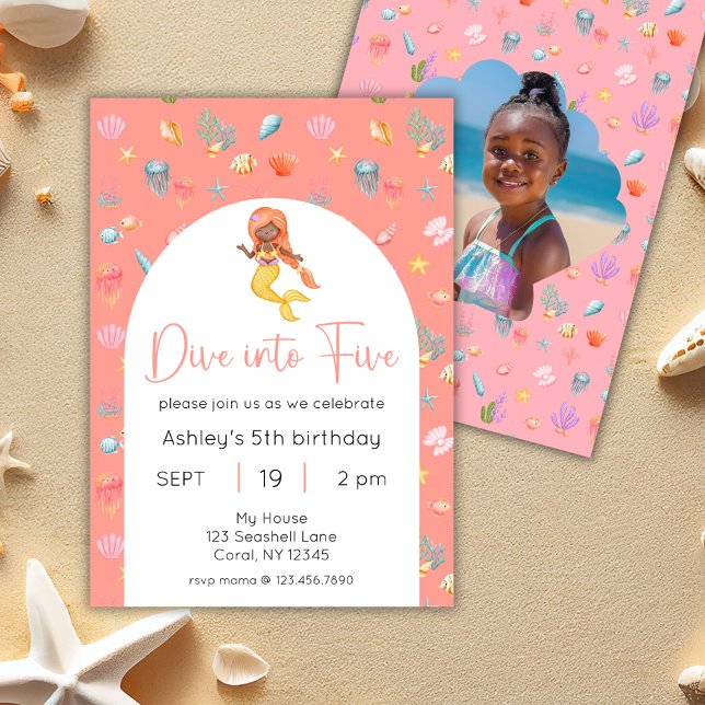 Invitation Mermaid Dive En Cinq Anniversaire Photo (Créateur téléchargé)