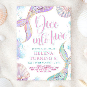Invitation Mermaid Dive en cinq fille de 5e anniversaire