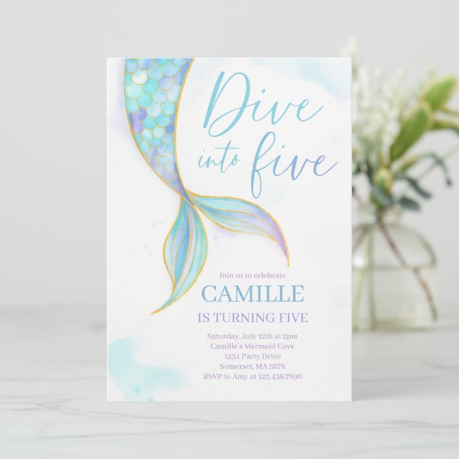 Invitation Mermaid Dive into Five 5th Birday Party (Debout devant)