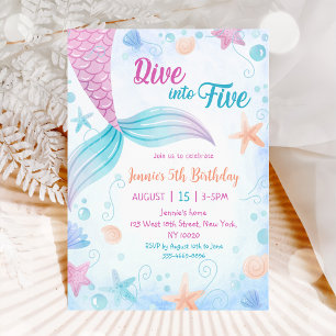 Invitation Mermaid Dive into Five 5th Birday Party