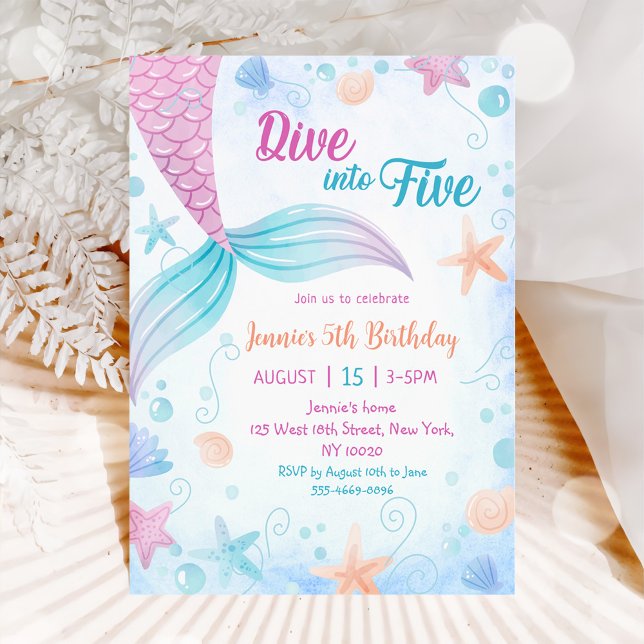 Invitation Mermaid Dive into Five 5th Birday Party (Créateur téléchargé)