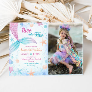 Invitation Mermaid Dive into Five 5th Birday Party Photo