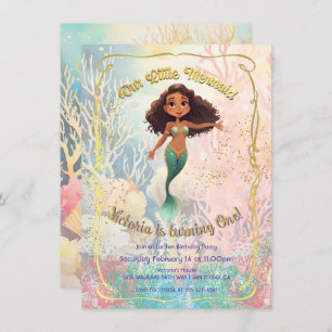 Invitation Mermaid d'or fête de vendredi sous la mer