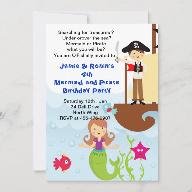 Invitation Mermaid et l'invitation du Pirate Brithday (Devant)
