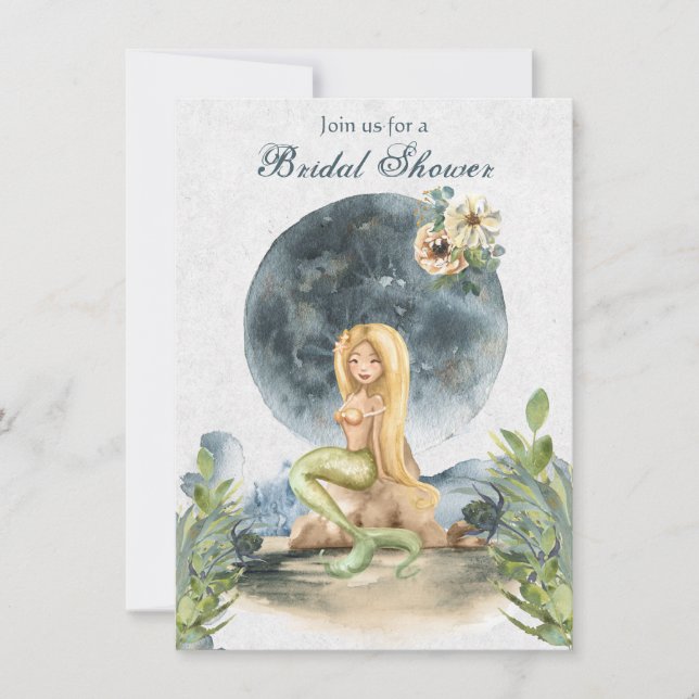 Invitation Mermaid et Pleine lune Beach Fête des mariées (Devant)