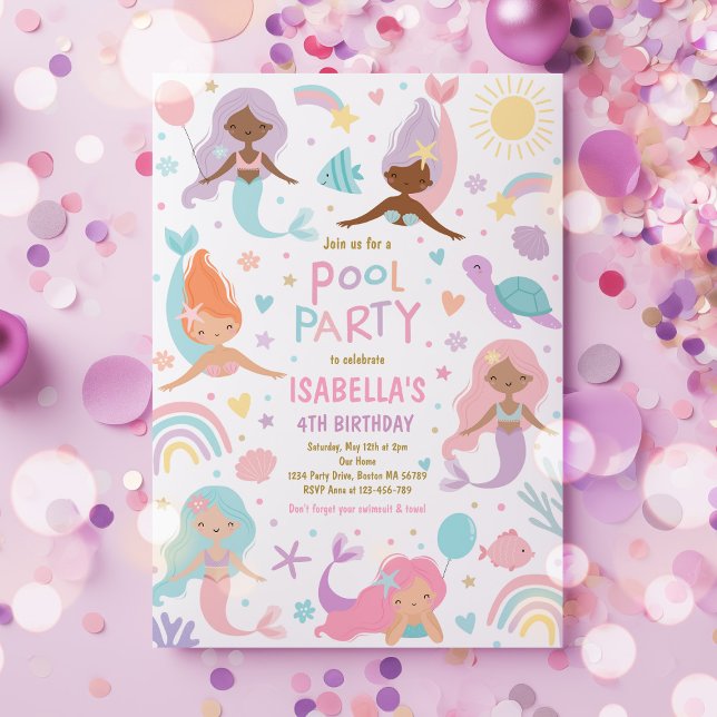 Invitation Mermaid Et Unicorn Magique Piscine Fête Anniversai (Créateur téléchargé)