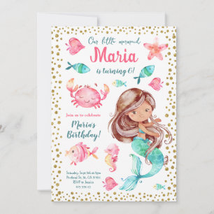 Invitation Mermaid Fille Anniversaire de enfant de peau foncé