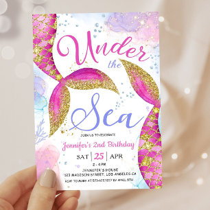 Invitation Mermaid Fille de fête du 2e anniversaire sous la m