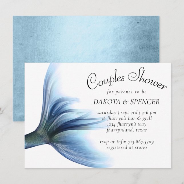 Invitation Mermaid Glam Tail | Douche Couples Bleus Dusty Gla (Devant / Derrière)