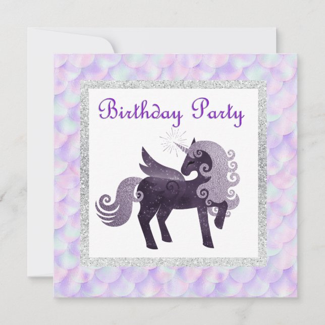 Invitation Mermaid licorn ANNIVERSAIRE DE L'INVITATION DU PAR (Devant)