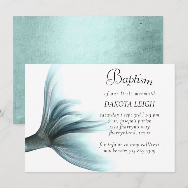 Invitation Mermaid Luxe | Baptême de mouton vert de mer (Devant / Derrière)