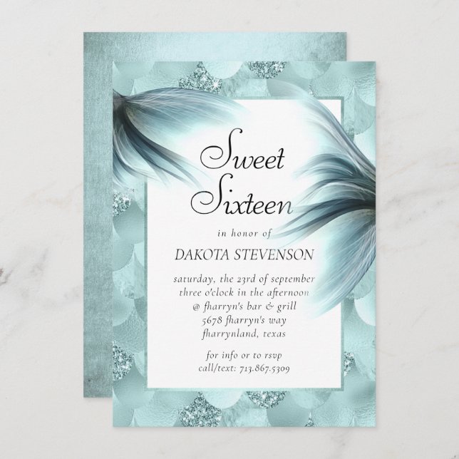 Invitation Mermaid Luxe | Seafoam Mint Green Luster Anniversa (Devant / Derrière)