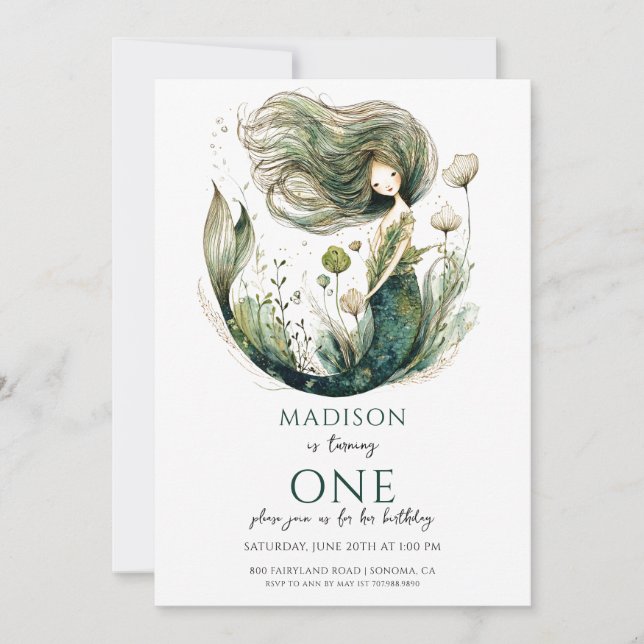 Invitation Mermaid magique 1er anniversaire (Devant)