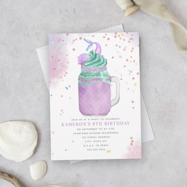 Invitation Mermaid Mason Jar Milkshake Girls Birthday Invitat (Créateur téléchargé)