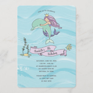Invitation Mermaid mauve à peau claire avec un dauphin