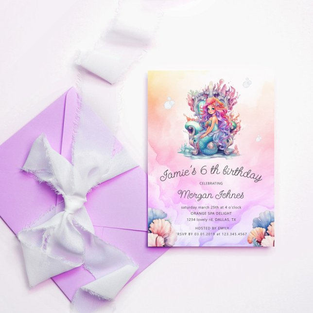 Invitation Mermaid mignonne sous la mer Anniversaire de l'enf (Créateur téléchargé)