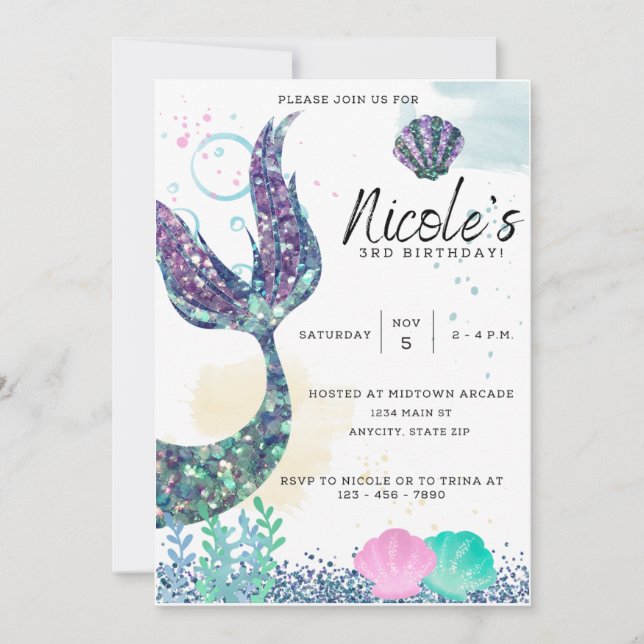 Invitation Mermaid Modèle de l'invitation d'anniversaire (Devant)