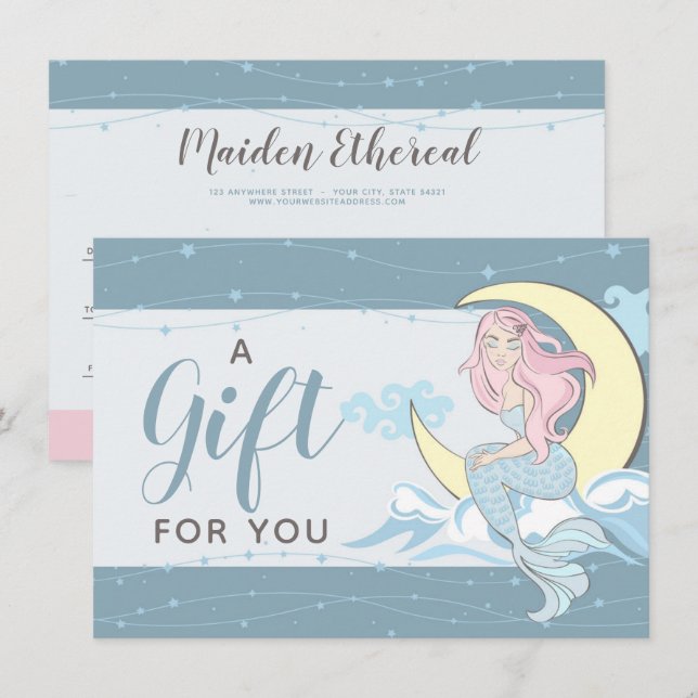 Invitation Mermaid Moon Stars Mystical Cadeau Certificat Cart (Devant / Derrière)