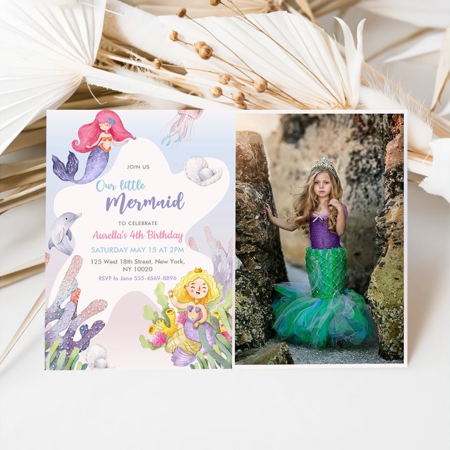Invitation Mermaid Our Little Mermaid 4th Birday Photo (Créateur téléchargé)