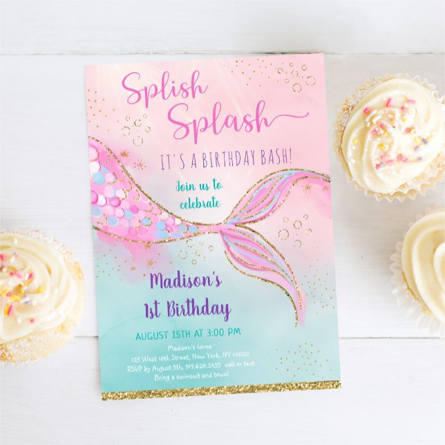 Invitation Mermaid Pink Gold Anniversaire (Créateur téléchargé)