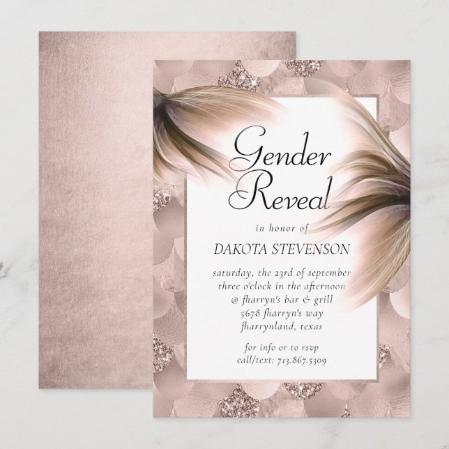 Invitation Mermaid Posh | Dusty Terracotta Genre Revela (Devant / Derrière)
