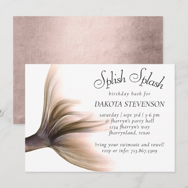Invitation Mermaid Posh | Dusty Terracotta Splish Splash (Devant / Derrière)