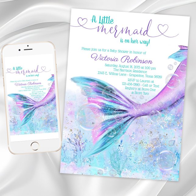 Invitation Mermaid Queue bébé Baby shower fille (Mermaid Tail Baby Shower Invitation. Instant download and printed invitations available.)