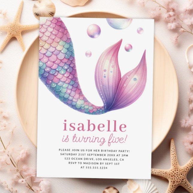 Invitation Mermaid Queue sous la mer Girl Anniversaire (Mermaid Tail Under the Sea Girl Birthday Invitation)