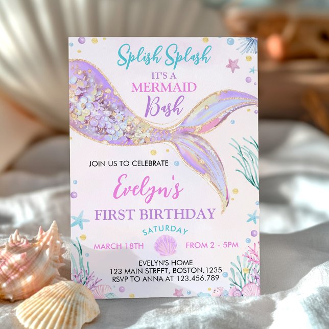 Invitation Mermaid Queue sous la mer Girl Anniversaire (Créateur téléchargé)
