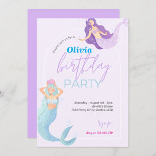 Invitation Mermaid Queue sous la mer rose or Anniversaire